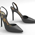 Stylish Black High Heels Featuring Gold Floral Patterns Pointed Toe And Buckle Straps