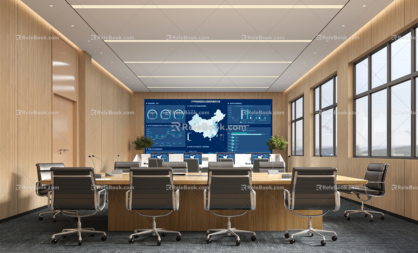 Monitoring room Meeting room Control room Monitoring room Control room Conference table 3d model