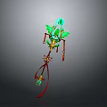 Fantasy Decorative Weapon With Green Gemstones Leaves Red Ribbons And Golden Decorations