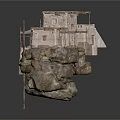 Traditional Stone Building Structure With Weathered Roof Windows And Extended Sections