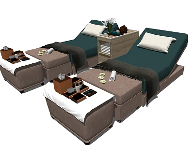 Double Massage Chairs With Side Table Flower Vase And Footrests With Towels 3d model