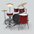 Red Musical Instrument Drum Set With Drums Cymbals And Stool On Stand