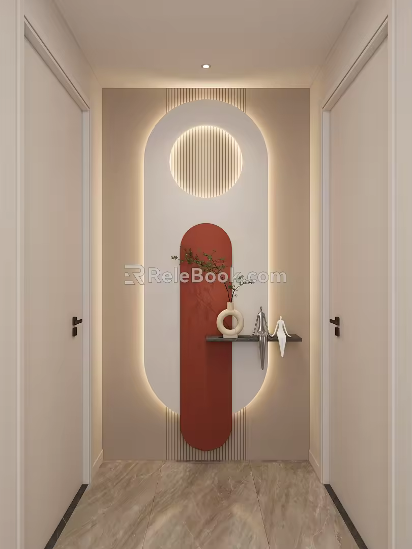 Cream Simple Style Arc Light Strip Grille Corridor End View Entrance 3d model