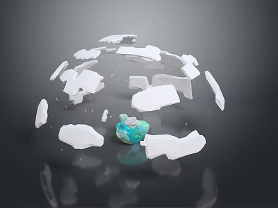 Textured Fragmented Terrain On Sphere With White Fragments And Turquoise Patch 3d model