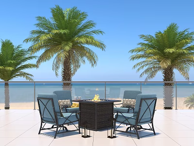 Relaxing Outdoor Table With Chairs And Palm Trees By Sea View Patio 3d model Relaxing Outdoor Table With Chairs And Palm Trees By Sea View Patio 3d model