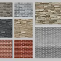 Building Exterior Wall Design With Various Textures And Colorful Brick Stone Patterns 3d model