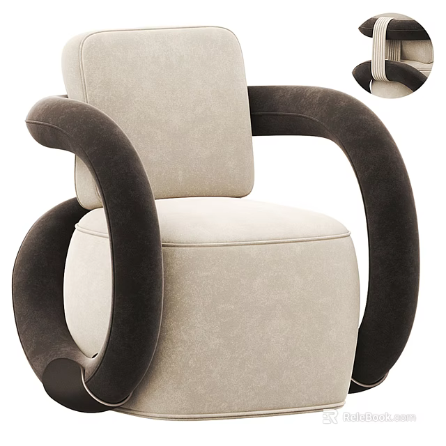 Stylish Modern Single Sofa With Beige Upholstery And Curved Black Arms Design 3d model 