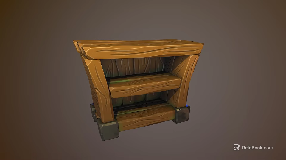 Decorative Ornament Display Set With Wooden Multiple Shelves Rack Natural Rustic Stone Like Base 3d model 