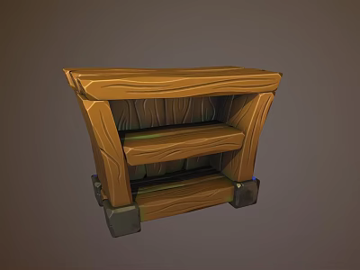 Decorative Ornament Display Set With Wooden Multiple Shelves Rack Natural Rustic Stone Like Base 3d model