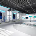High Tech Data Center Interior With Server Racks Blue Lighting And Network Cables 3d model