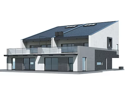 Modern Detached House Exterior With Dark Roof Balcony And Large Windows 3d model