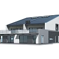 Modern Detached House Exterior With Dark Roof Balcony And Large Windows