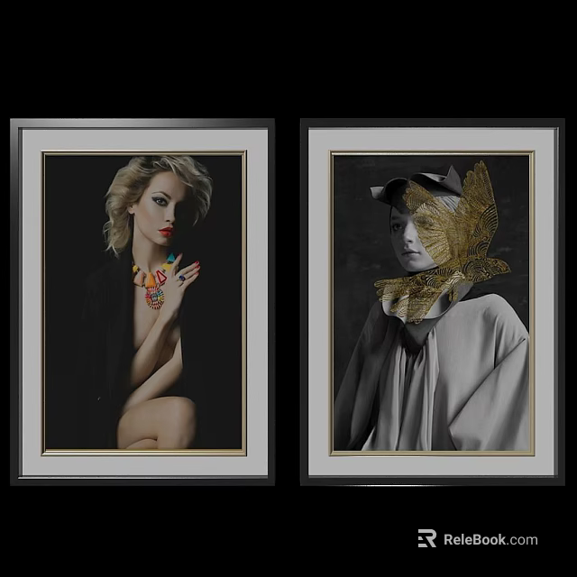 Stylish Storage Lockers With Decorative Photo Frames And Artwork Display Design 3d model