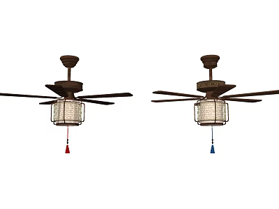 Stylish Ceiling Fan With Light And Decorative Red Blue Tassel For Home Decor 3d model