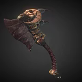 Mythic Fantasy Weapon Double Bladed Axe With Bone Metal Structure And Leather Handle