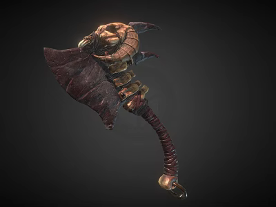 Mythic Fantasy Weapon Double Bladed Axe With Bone Metal Structure And Leather Handle 3d model
