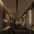 Elegant Modern Hotel Public Lounge Area With Wooden Panel Walls Green Plants And Comfortable Sofa Seating