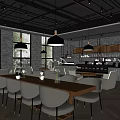 Modern Café Interior Design With Wooden Dining Tables Grey Chairs And Pendant Lights