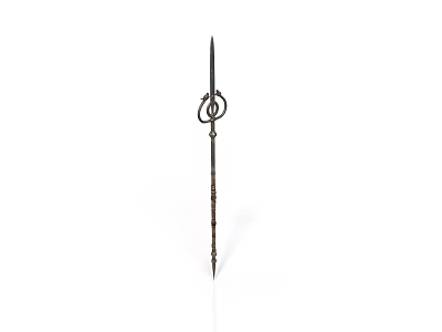 Ancient Long Handle Weapon With Spearhead Ring Decoration And Carved Shaft Patterns 3d model