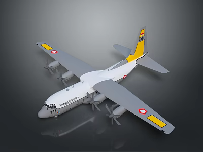 Wing Commander Airplane Model White Body Gray Wings Yellow Tips And Propellers 3d model