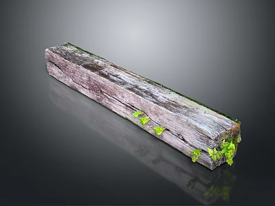 Natural Wooden Stone Featuring Textured Surface and Green Moss Accents 3d model