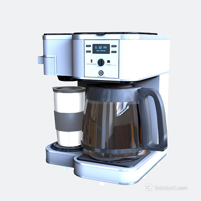 White Coffee Maker With Digital Display Glass Carafe And Insulated Cup For Home Kitchen 3d model 