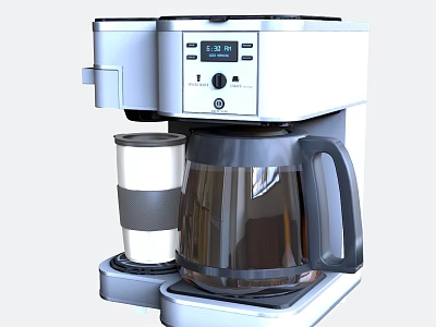 White Coffee Maker With Digital Display Glass Carafe And Insulated Cup For Home Kitchen 3d model