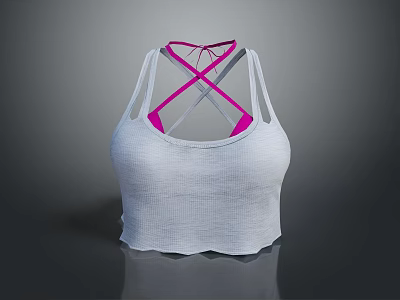 Stylish White Ribbed Tank Top With Pink Crisscross Back Straps 3d model