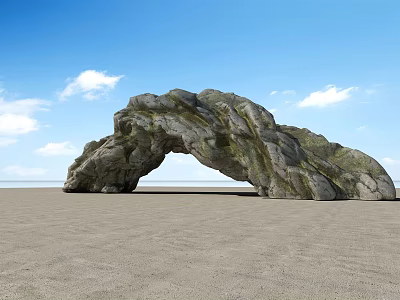 Natural Rock Arch with Wooden Accents on Sandy Beach Under Blue Sky 3d model