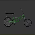 Green Bicycle With Black Seat Curved Metallic Frame And Wheels Design