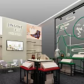 JINSANT Exhibition Booth With Modern Design Red Green Walls Circular Decor Display Counters And Lighting