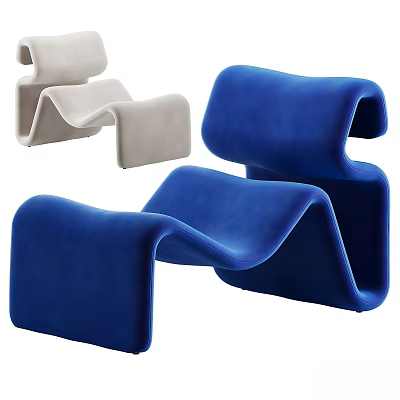 Modern Curved Design Sofa Stools With Blue And Beige Velvet Upholstery 3d model
