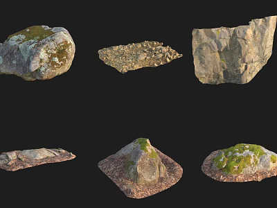Rockery Stones With Various Shapes Moss Covered Surfaces And Natural Textures 3d model