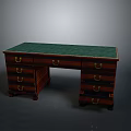 Wooden Dining Table With Green Top And Multiple Drawers Featuring Metal Handles