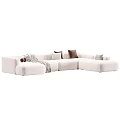 Stylish Sectional Sofas In Various Colors With Decorative Pillows And Soft Blankets 3d model