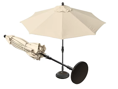Foldable Beige Patio Umbrella With Black Base For Outdoor Garden Use 3d model