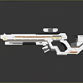 Futuristic Sci Fi Weapon With White And Orange Striped Design Scope And Ergonomic Grip