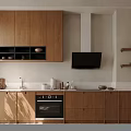 Natural Wood Kitchen Cabinets With Upper Lower Storage Oven Sink And Decorative Items