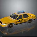 Yellow NYC Taxi Model With Blue Roof Sign Stained Body And Reflection