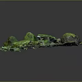 Natural Stone Materials Covered With Green Moss On Square Platform With Green Purple Ground