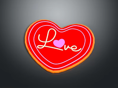 Heart Shaped Red Cookie Decorated With Love Lettering And Pink Heart 3d model