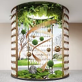 Garden Ornament With Metal Frame Top Green Plants Spiral Design Sphere Decorations Bottom Greenery Stones