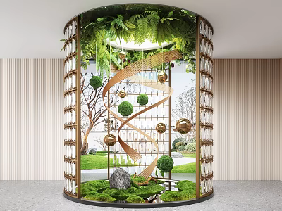 Garden Ornament With Metal Frame Top Green Plants Spiral Design Sphere Decorations Bottom Greenery Stones 3d model