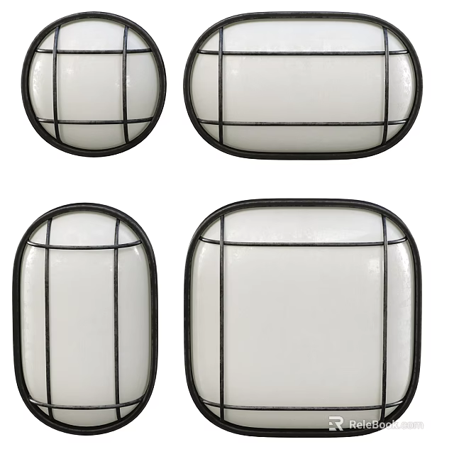 Modern Wall Lamps With White Shades Black Frames Grid Design And Different Shapes 3d model