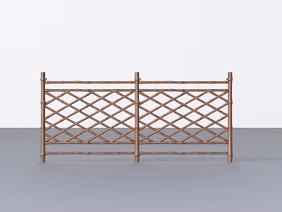 Brown Wooden Partition With Diamond Lattice Design And Two Panel Structure 3d model