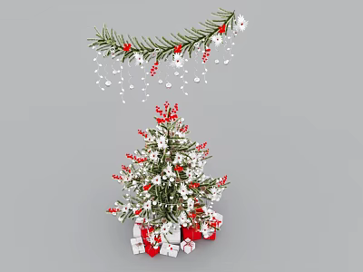 Arbor Decorated With Red Berries White Snow Ornaments Hanging Decorations And Gift Boxes Underneath 3d model