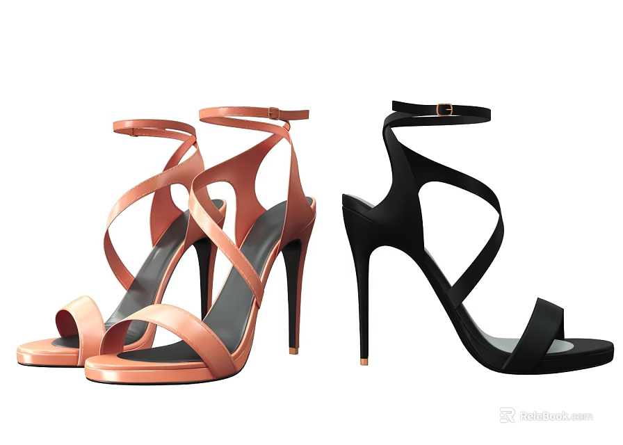 Stylish High Heeled Strappy Sandals In Two Colors 3d model 