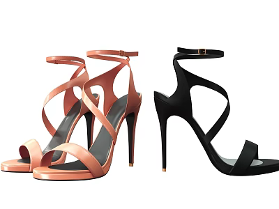 Stylish High Heeled Strappy Sandals In Two Colors 3d model