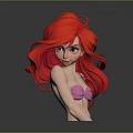 Animated Red Haired Female Character With Pink Bikini Top Gray Background And Shiny Surface