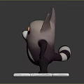 3D Cartoon Purple And White Raccoon Like Animal Character Waving Hand On Cracked Square Base